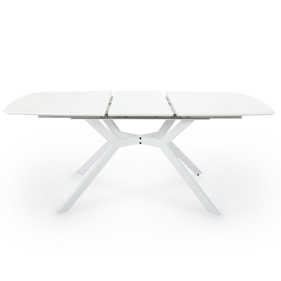Table &agrave; manger extensible 6-8 personnes blanc laqu&eacute; pieds m&eacute;tal