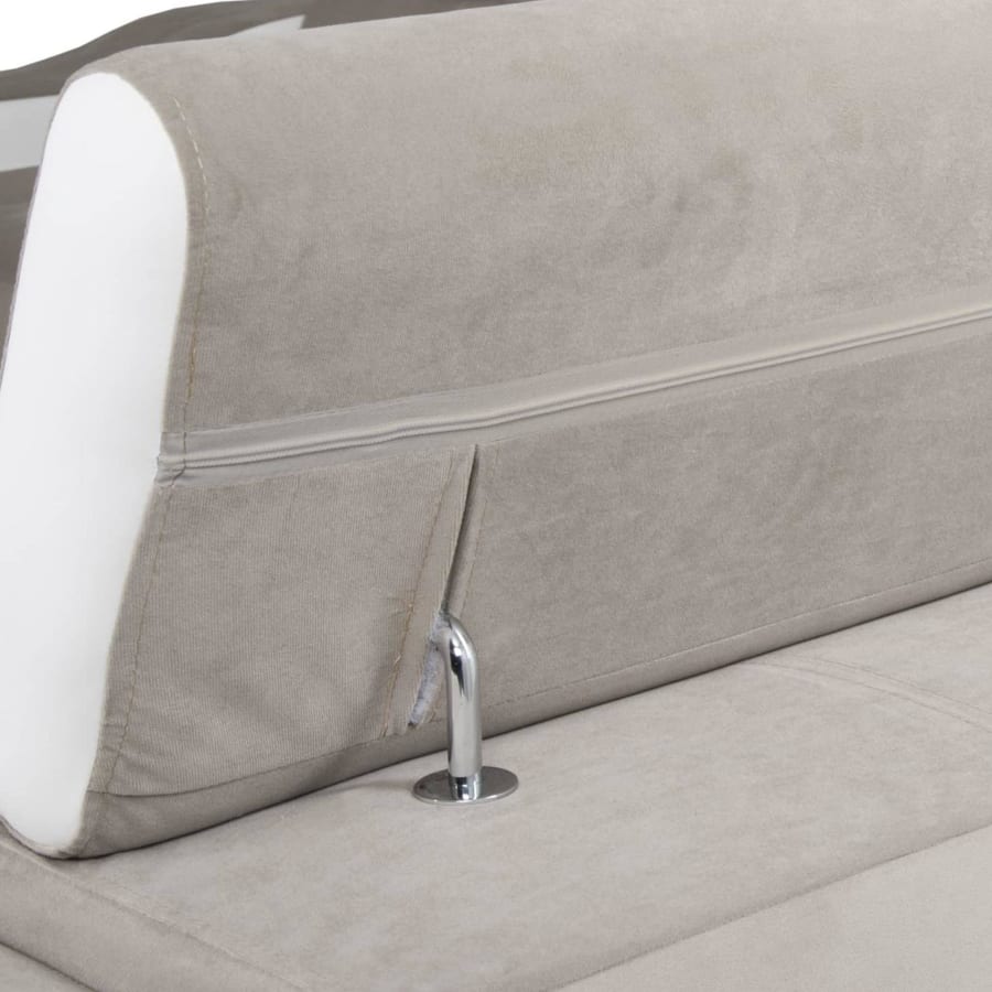 Canapé d’angle convertible réversible en tissu velours beige et simili cuir blanc