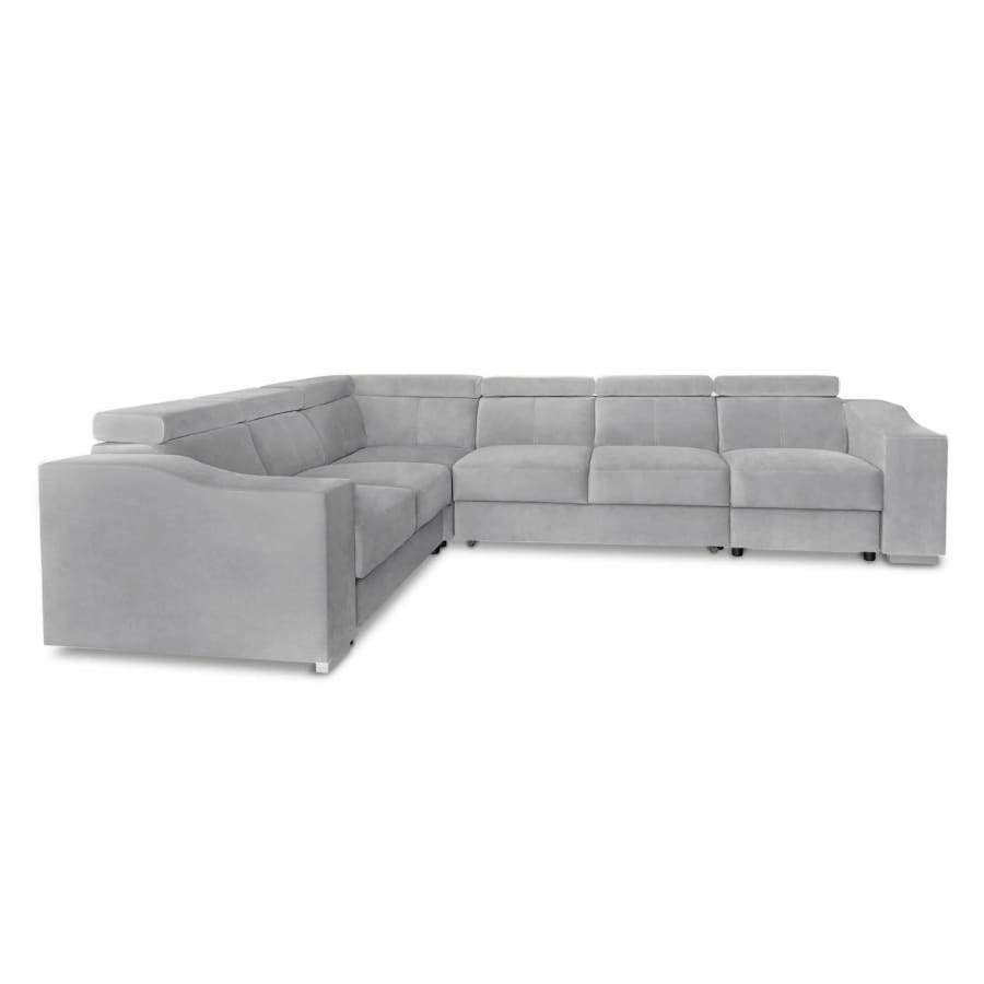 Canapé d’angle convertible réversible en tissu velours gris clair