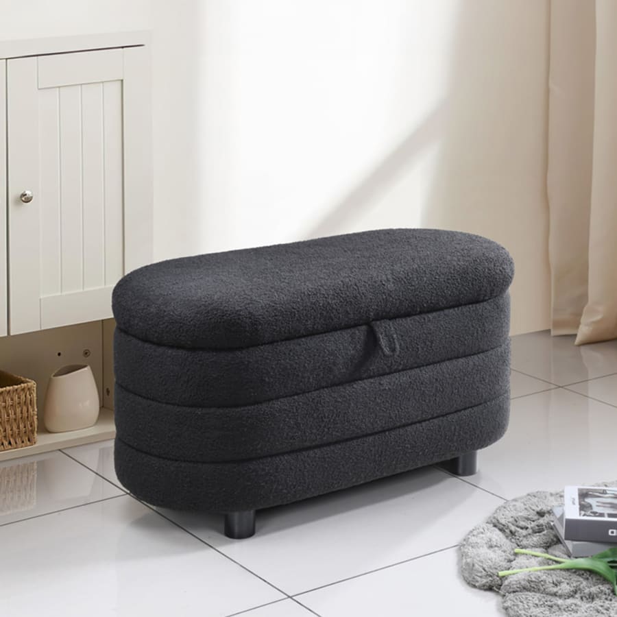 Banquette coffre en tissu effet peau de mouton noir