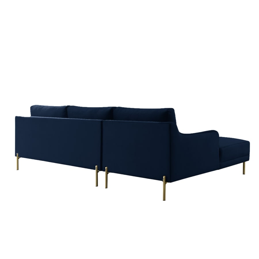 Canap&eacute; d'angle avec m&eacute;ridienne en velours bleu - Angle gauche