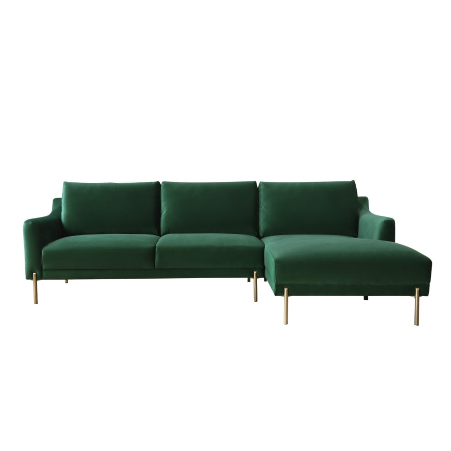 Canapé d'angle avec méridienne en velours vert - Angle droit