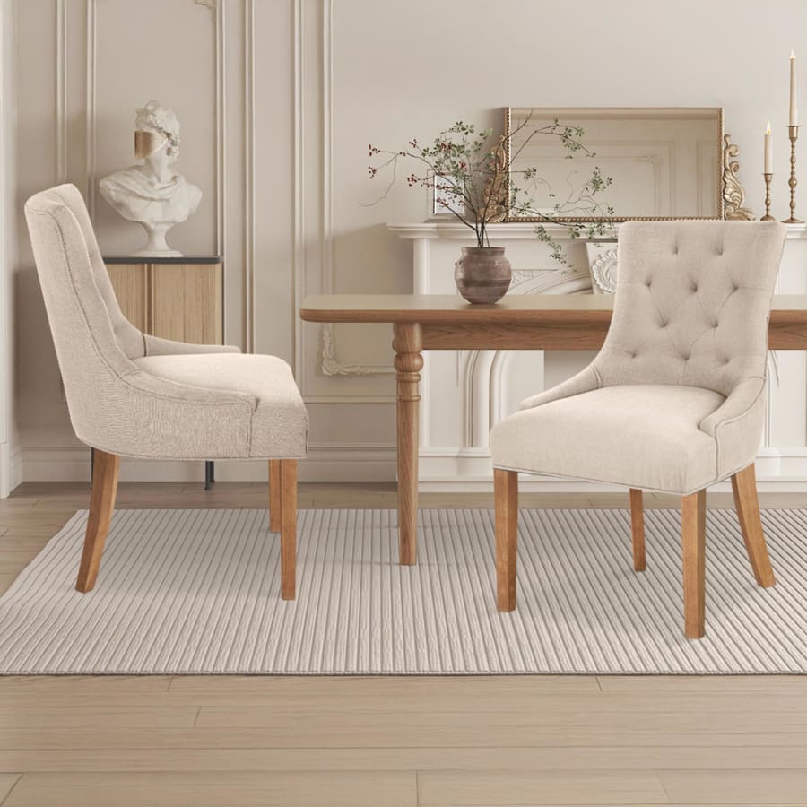 Lot de 2 chaises en tissu beige piètement bois