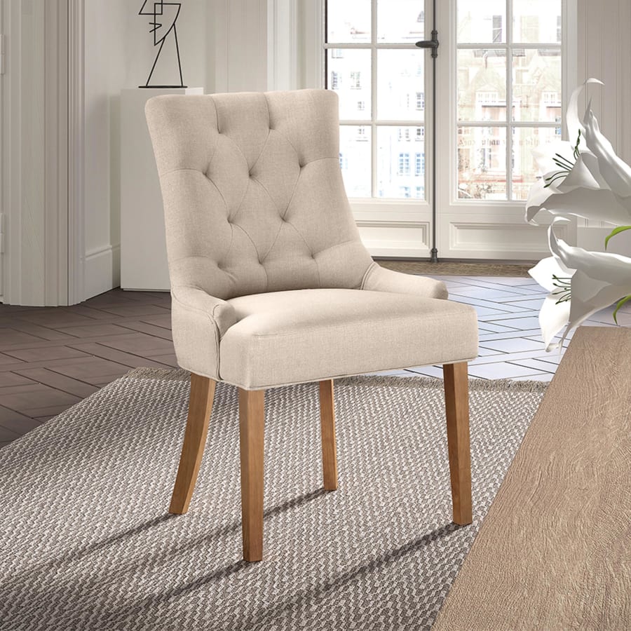 Lot de 2 chaises en tissu beige piètement bois