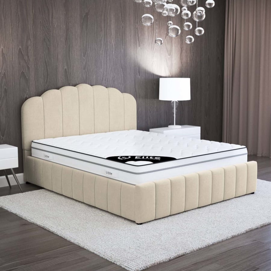 Lit coffre 140x190 cm en velours beige