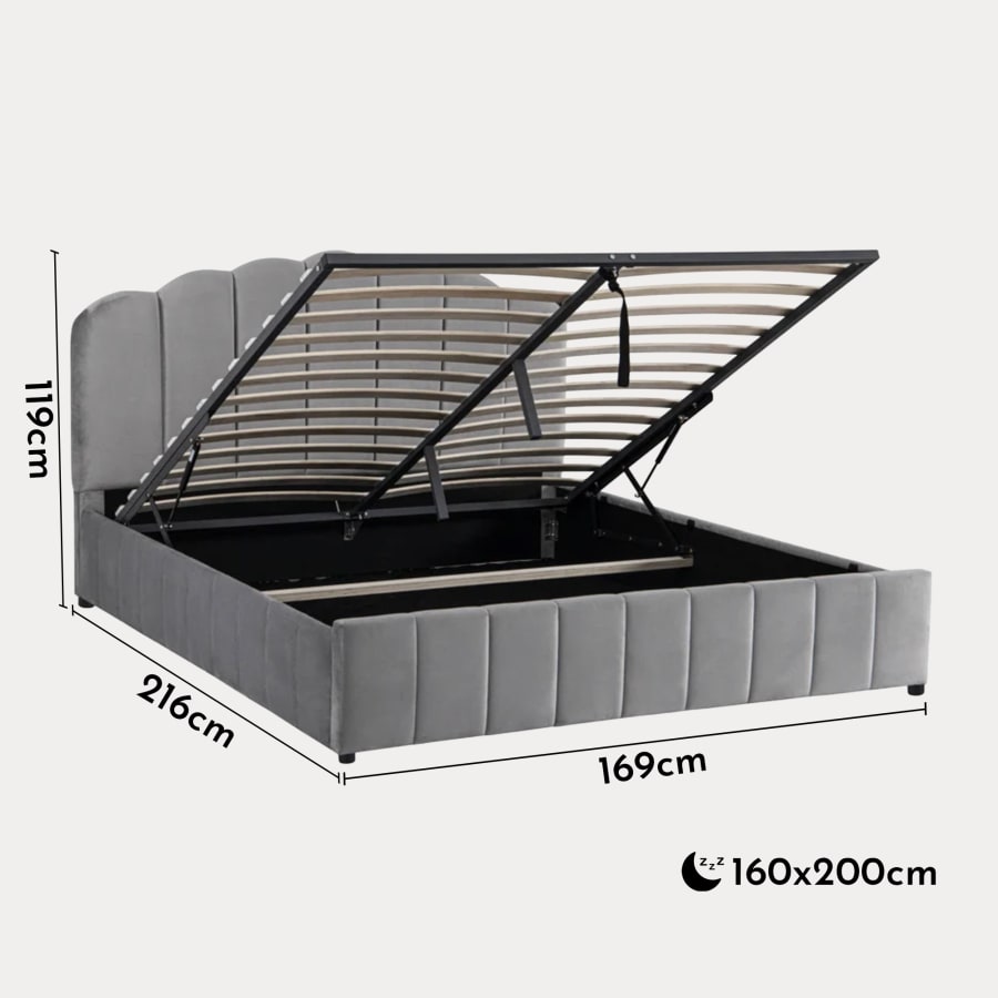 Lit coffre 160x200 cm en velours gris