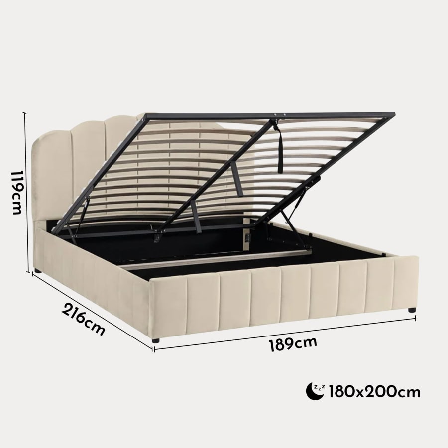 Lit coffre 180x200 cm en velours beige