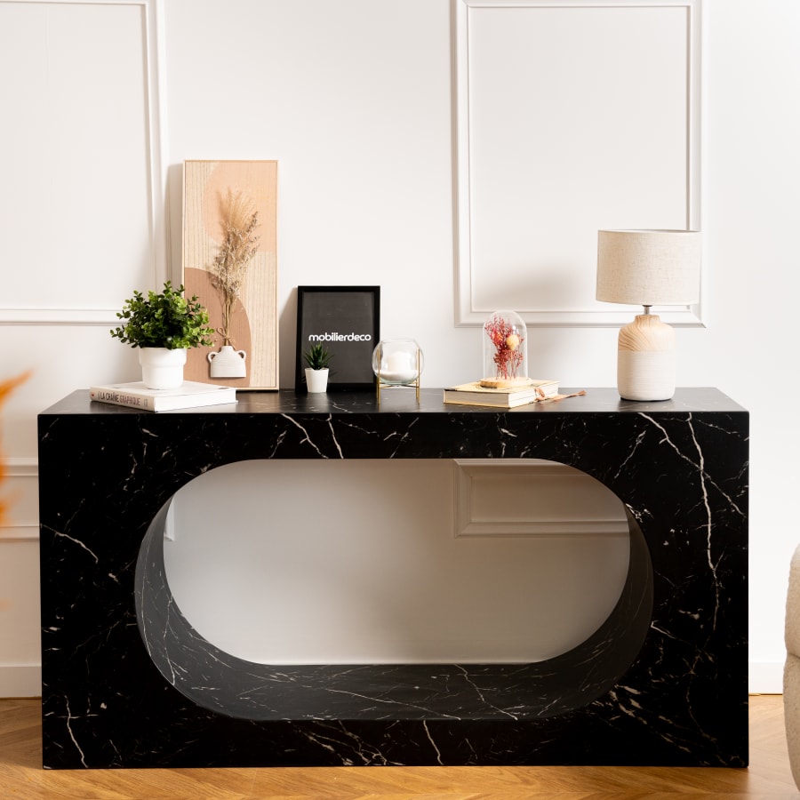 Console rectangulaire effet marbre noir