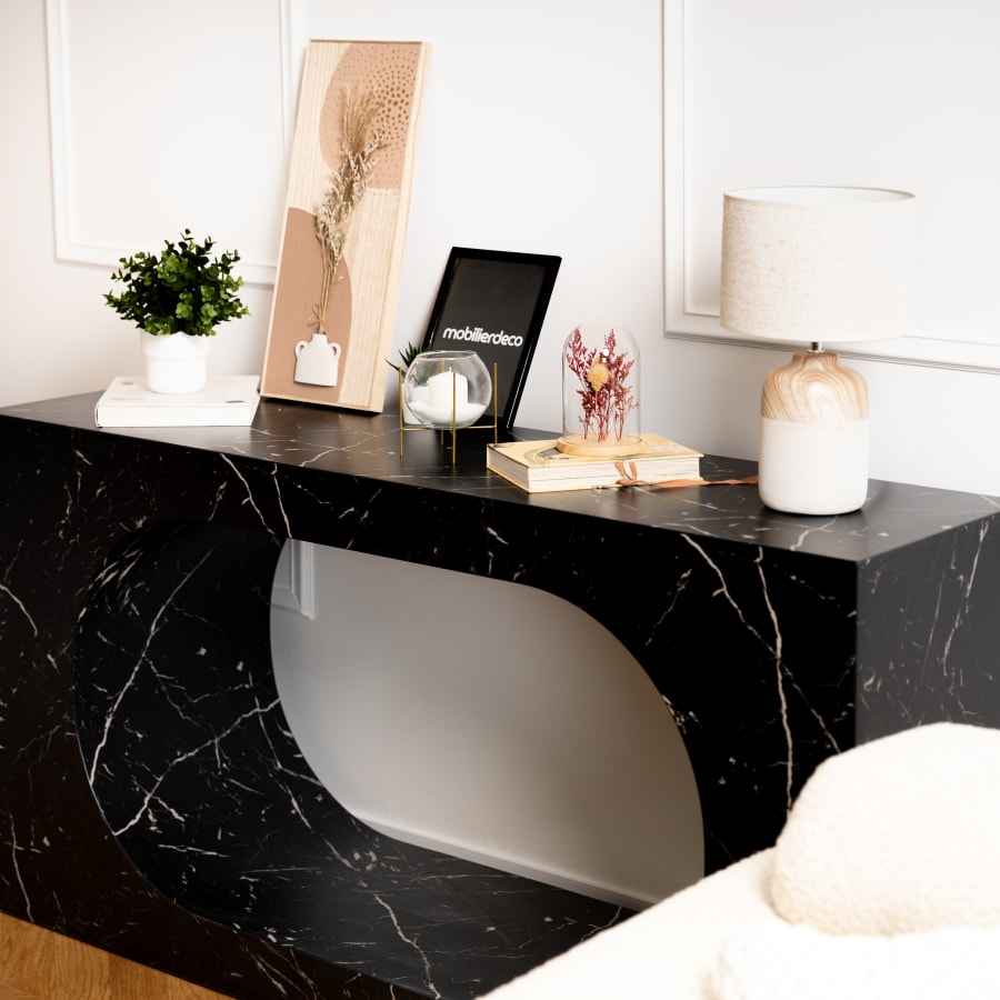 Console rectangulaire effet marbre noir