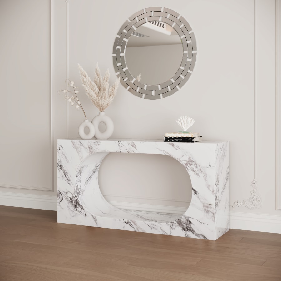 Console rectangulaire marbre d'ing&eacute;nierie blanc