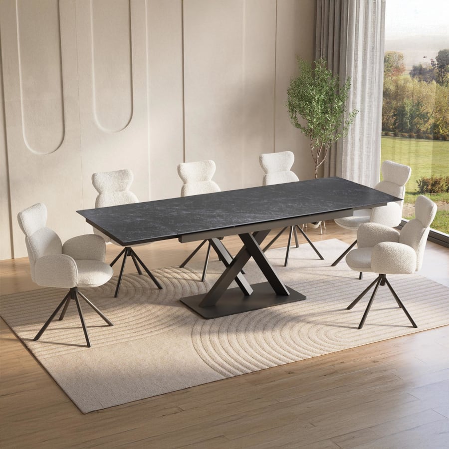 Table &agrave; manger extensible en c&eacute;ramique noire