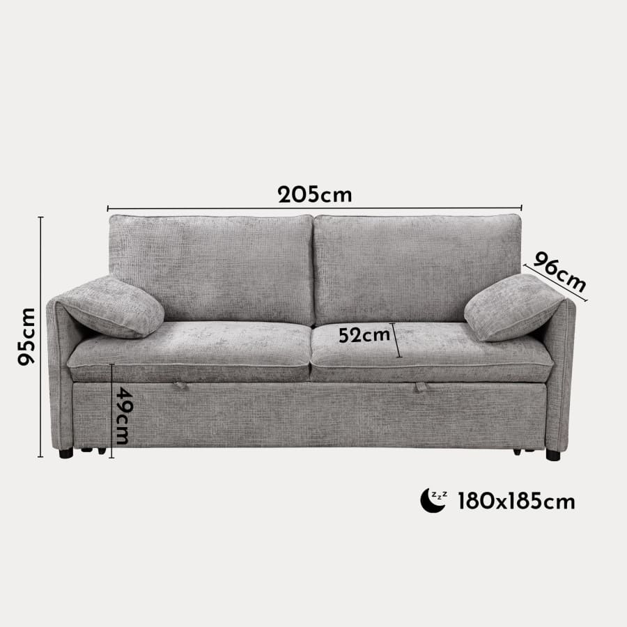 Canap&eacute; 3 places convertible en velours chin&eacute; gris