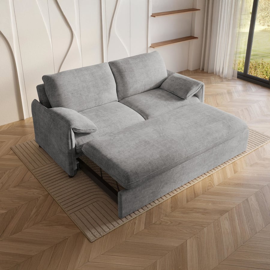 Canap&eacute; 3 places convertible en velours chin&eacute; gris