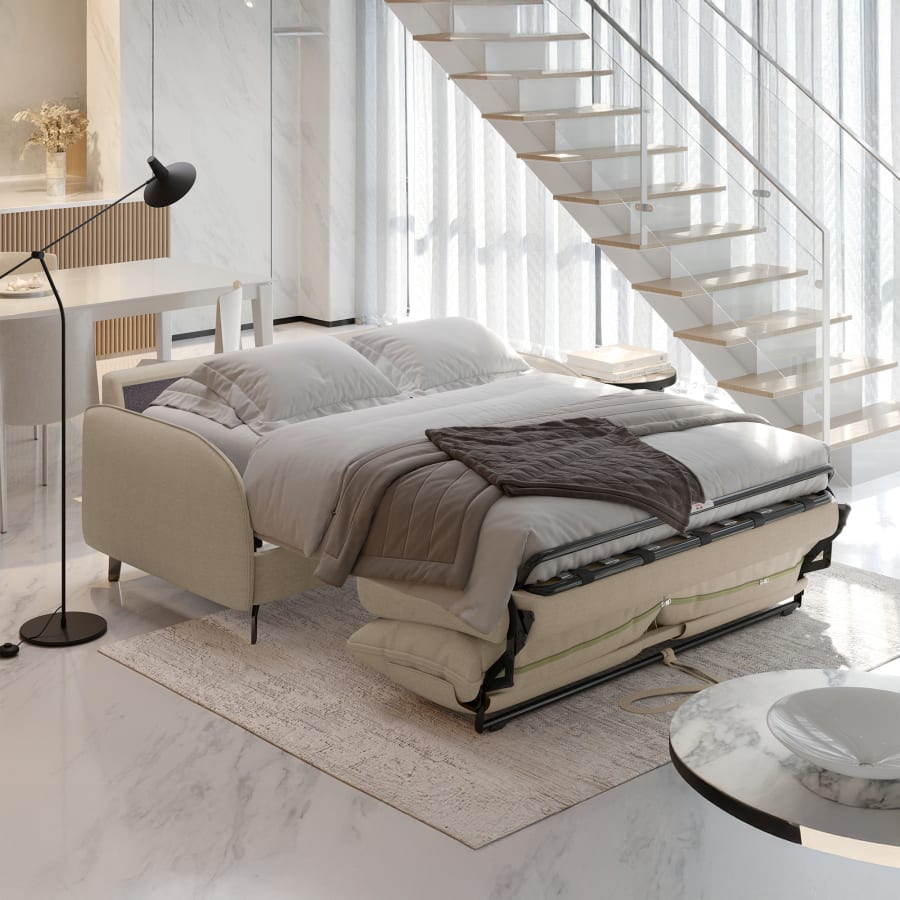 Canapé 3 places convertible rapido en tissu taupe matelas 14 cm