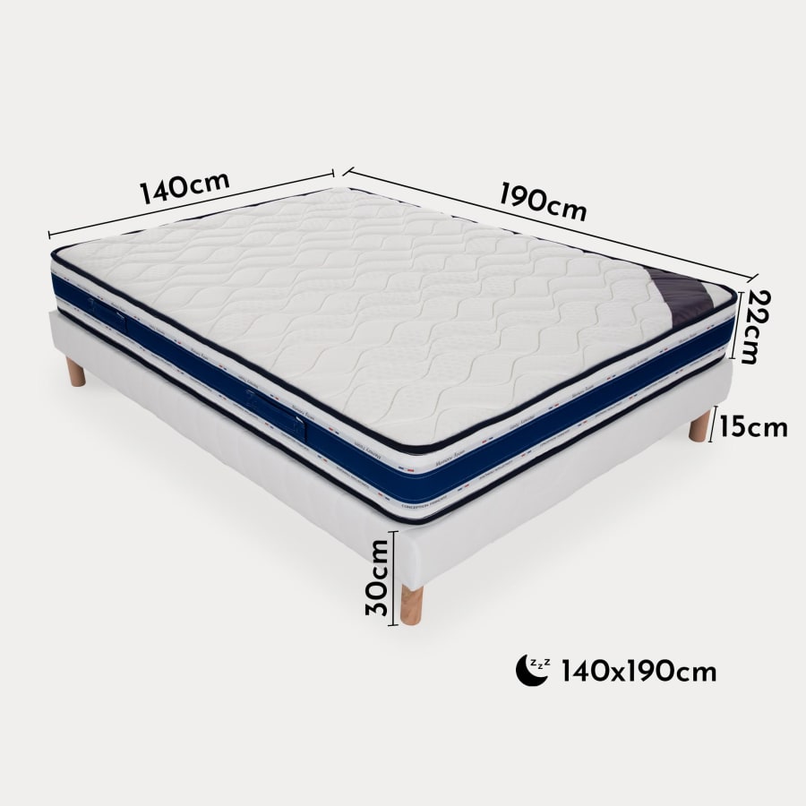 Ensemble sommier + matelas m&eacute;moire de forme 22 cm 140x190