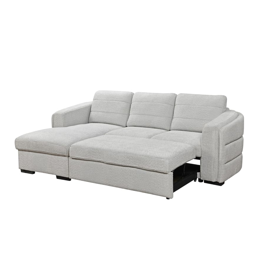 Canapé d'angle convertible avec coffre en tissu bouclette gris clair - Angle gauche