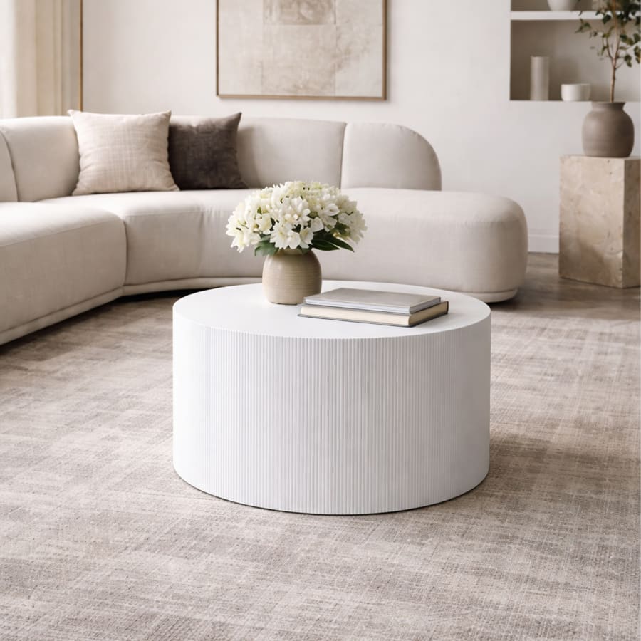 Table basse ronde en marbre d'ing&eacute;nierie blanc D70 cm