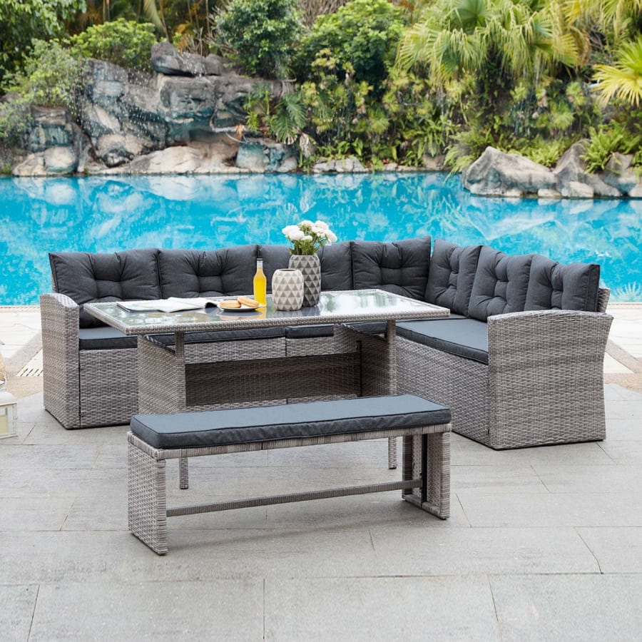 Salon de jardin canap&eacute; d'angle en r&eacute;sine tress&eacute;e 8 personnes