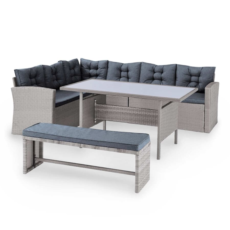 Salon de jardin canap&eacute; d'angle en r&eacute;sine tress&eacute;e 8 personnes