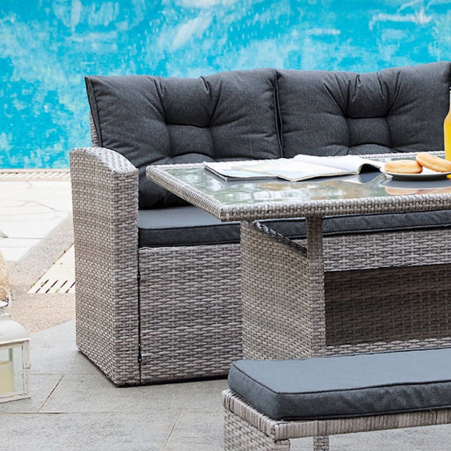 Salon de jardin canap&eacute; d'angle en r&eacute;sine tress&eacute;e 8 personnes