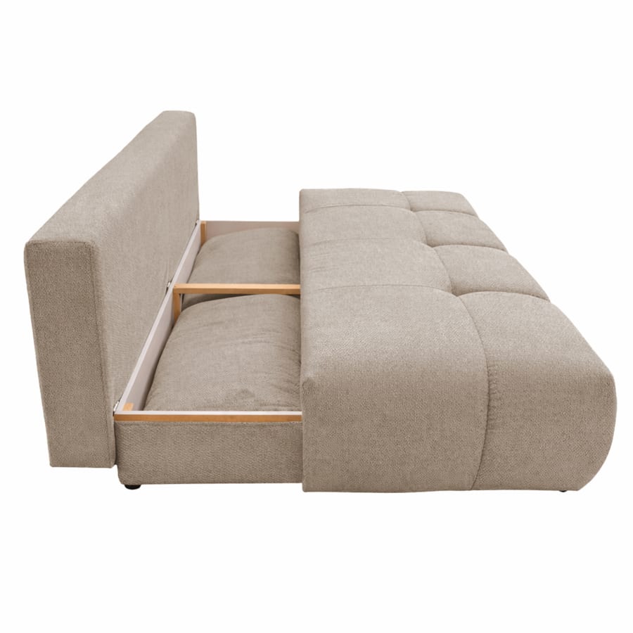 Canap&eacute; 3 places convertible avec coffre en tissu beige