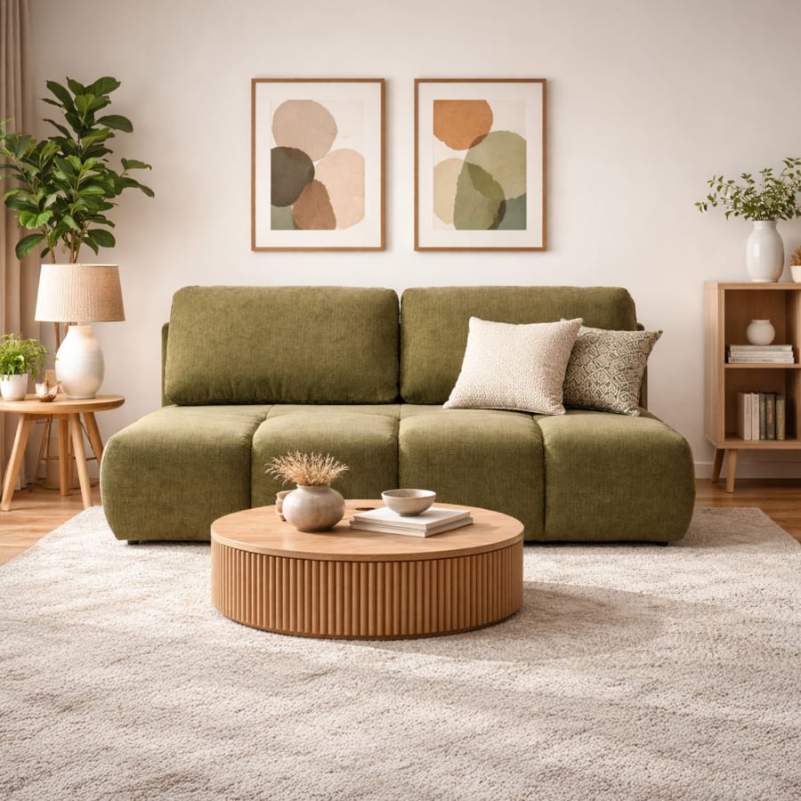 Canap&eacute; 3 places convertible avec coffre en tissu vert