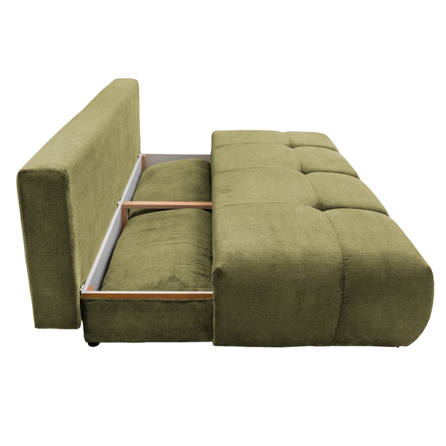Canap&eacute; 3 places convertible avec coffre en tissu vert