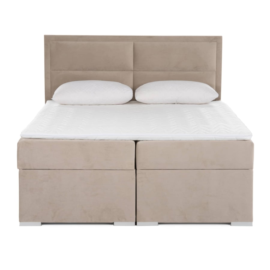 Lit boxspring 160x200 avec coffre de rangement en velours beige