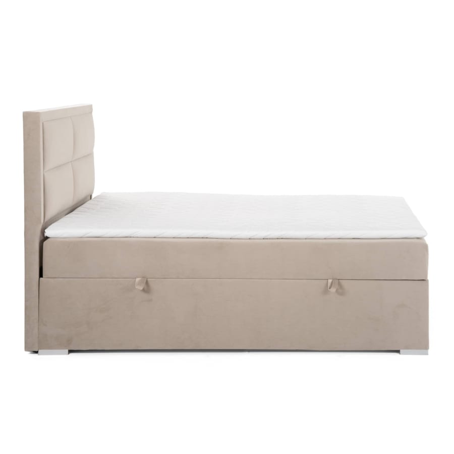 Lit boxspring 160x200 avec coffre de rangement en velours beige