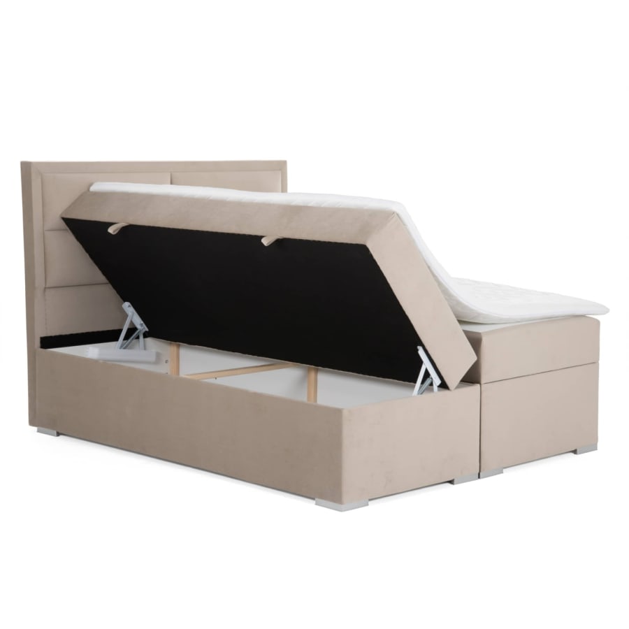 Lit boxspring 160x200 avec coffre de rangement en velours beige