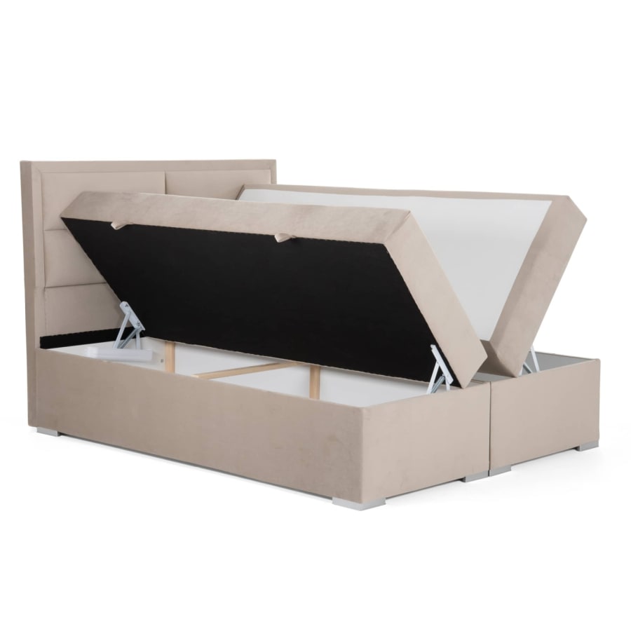 Lit boxspring 160x200 avec coffre de rangement en velours beige