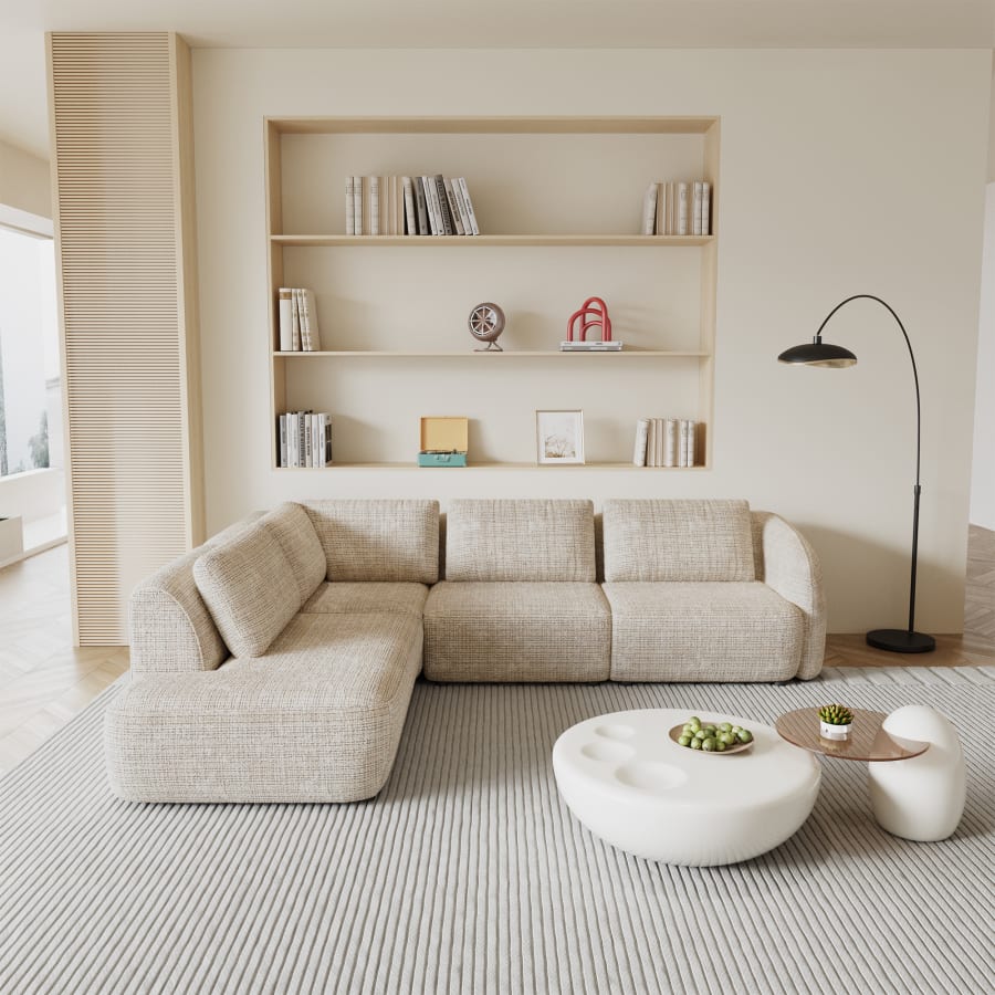 Canapé d'angle modulable en tissu beige - Angle gauche