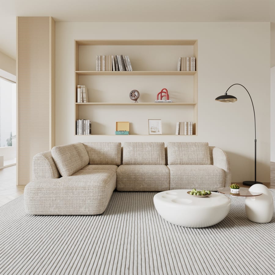 Canapé d'angle modulable en tissu beige - Angle gauche