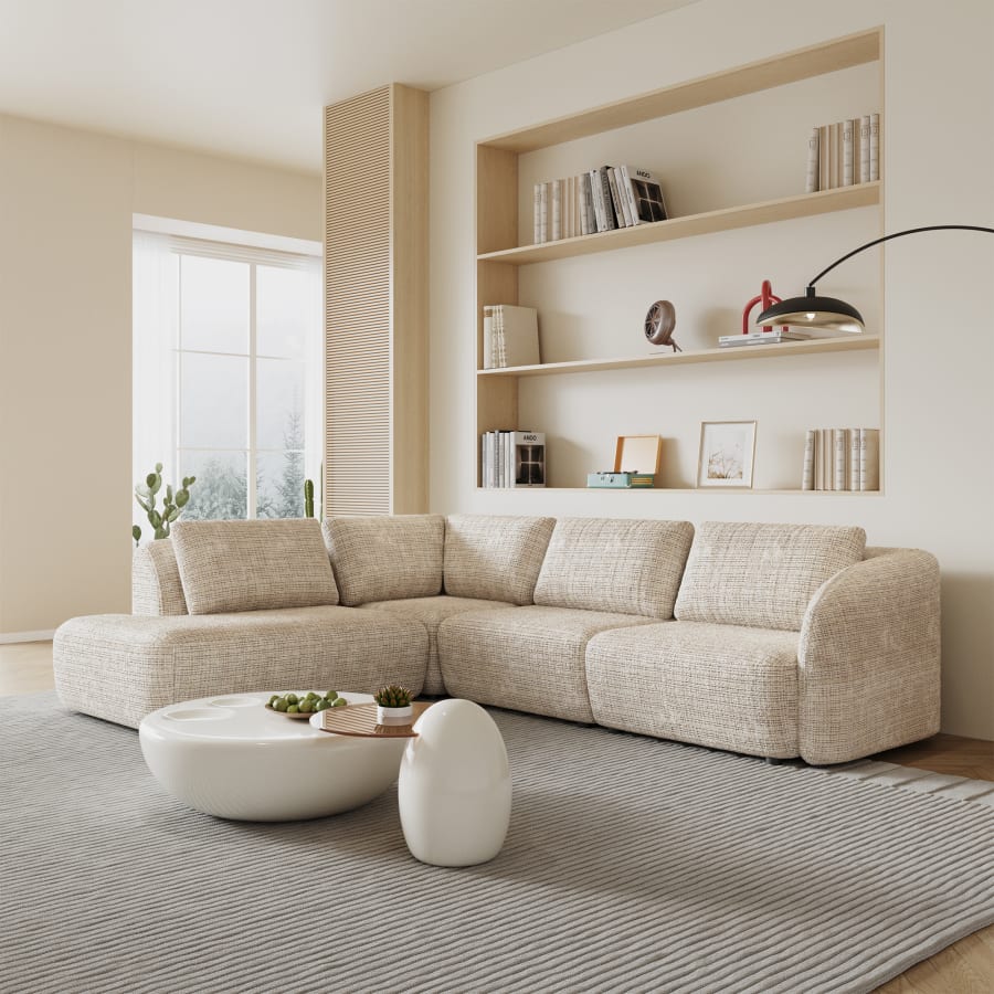 Canapé d'angle modulable en tissu beige - Angle gauche