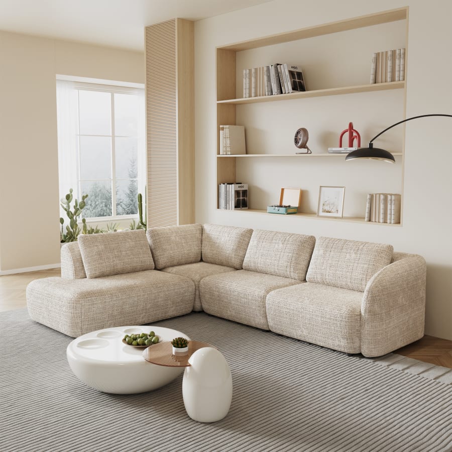 Canapé d'angle modulable en tissu beige - Angle gauche