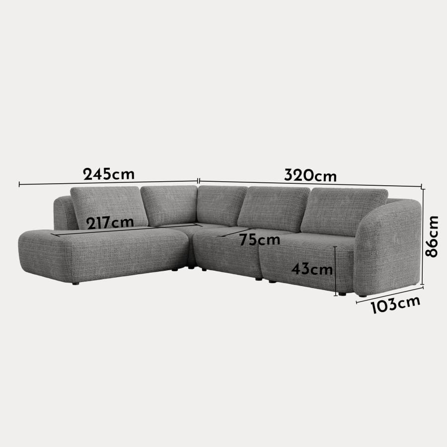 Canapé d'angle modulable en tissu gris - Angle gauche