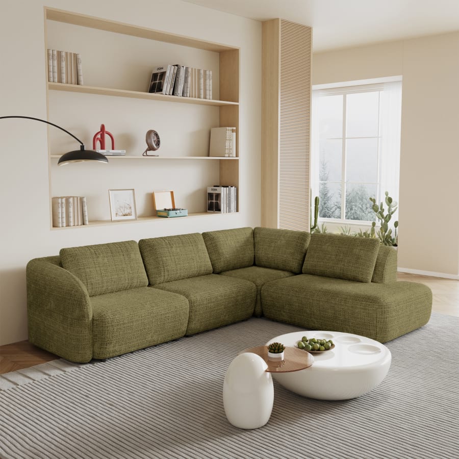 Canapé d'angle modulable en tissu vert olive - Angle droit