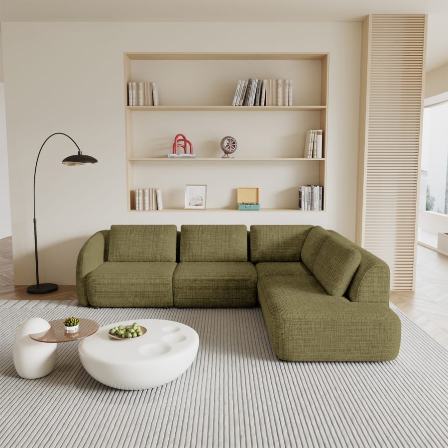 Canapé d'angle modulable en tissu vert olive - Angle droit