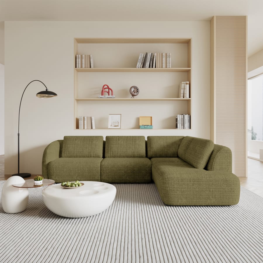Canapé d'angle modulable en tissu vert olive - Angle droit