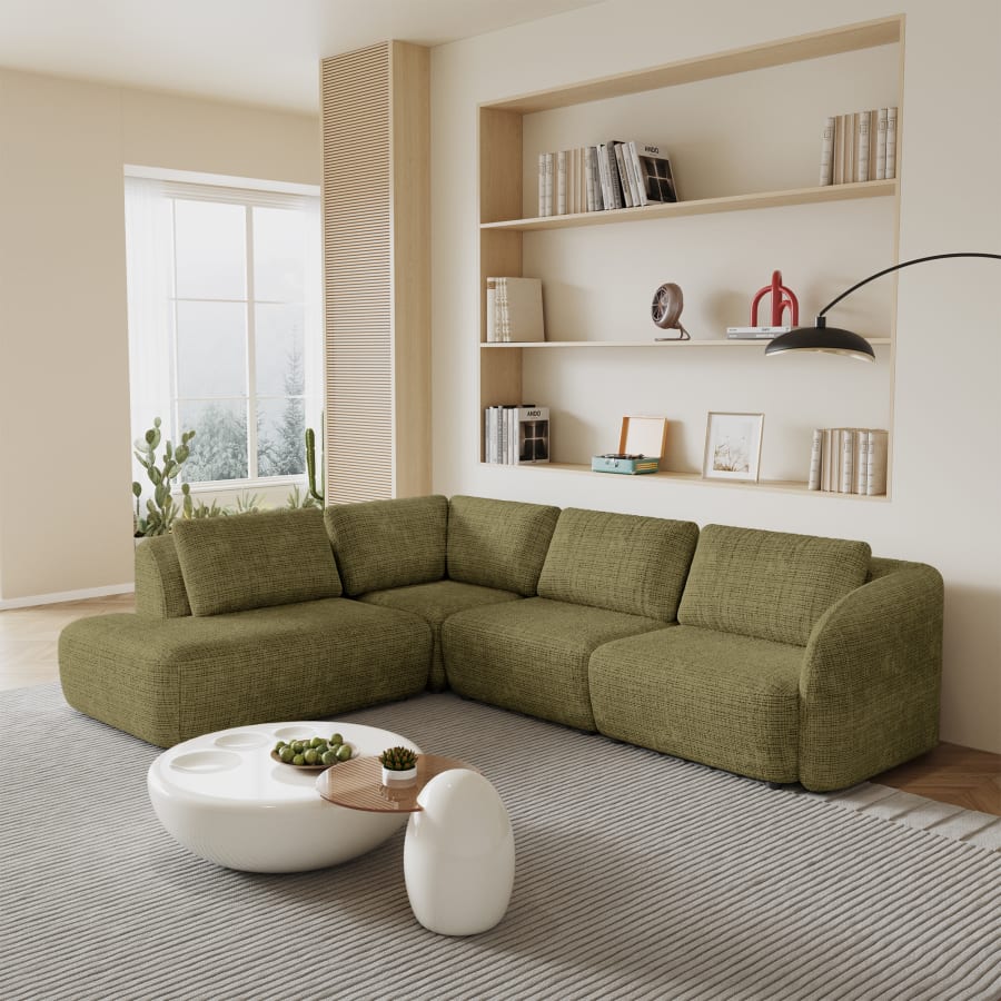 Canapé d'angle modulable en tissu vert olive - Angle gauche