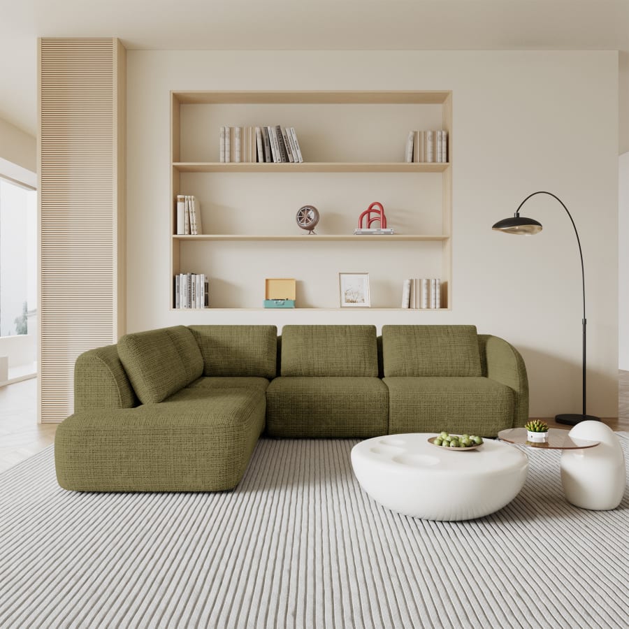 Canapé d'angle modulable en tissu vert olive - Angle gauche