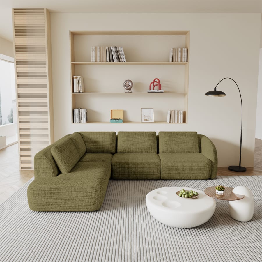 Canapé d'angle modulable en tissu vert olive - Angle gauche