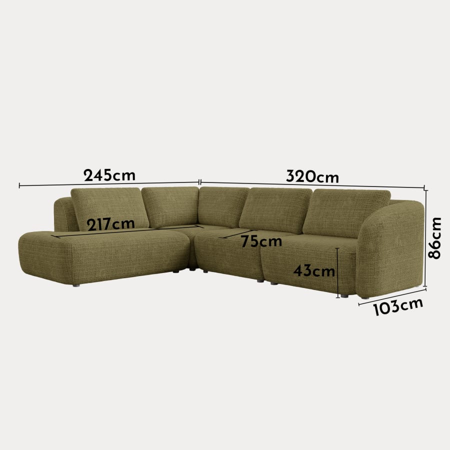 Canapé d'angle modulable en tissu vert olive - Angle gauche
