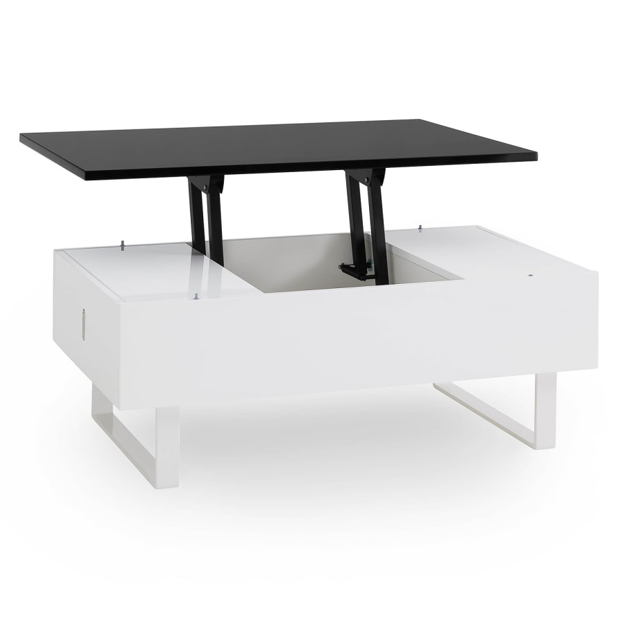 Table basse laqu&eacute;e noir et blanc multifonction