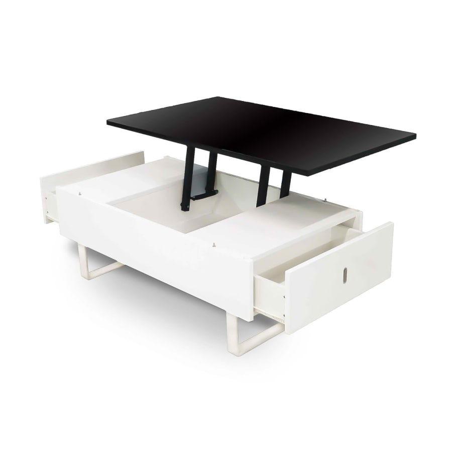 Table basse laqu&eacute;e noir et blanc multifonction