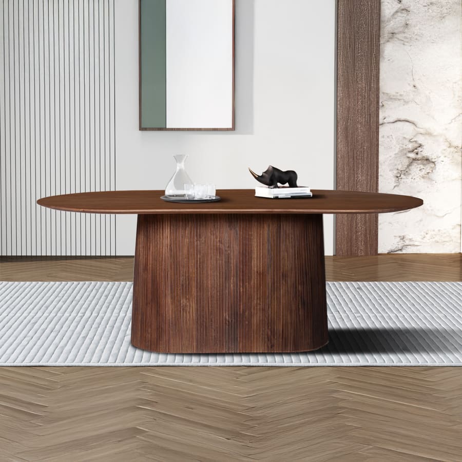 Table &agrave; manger ovale en bois de manguier brun clair 200 cm