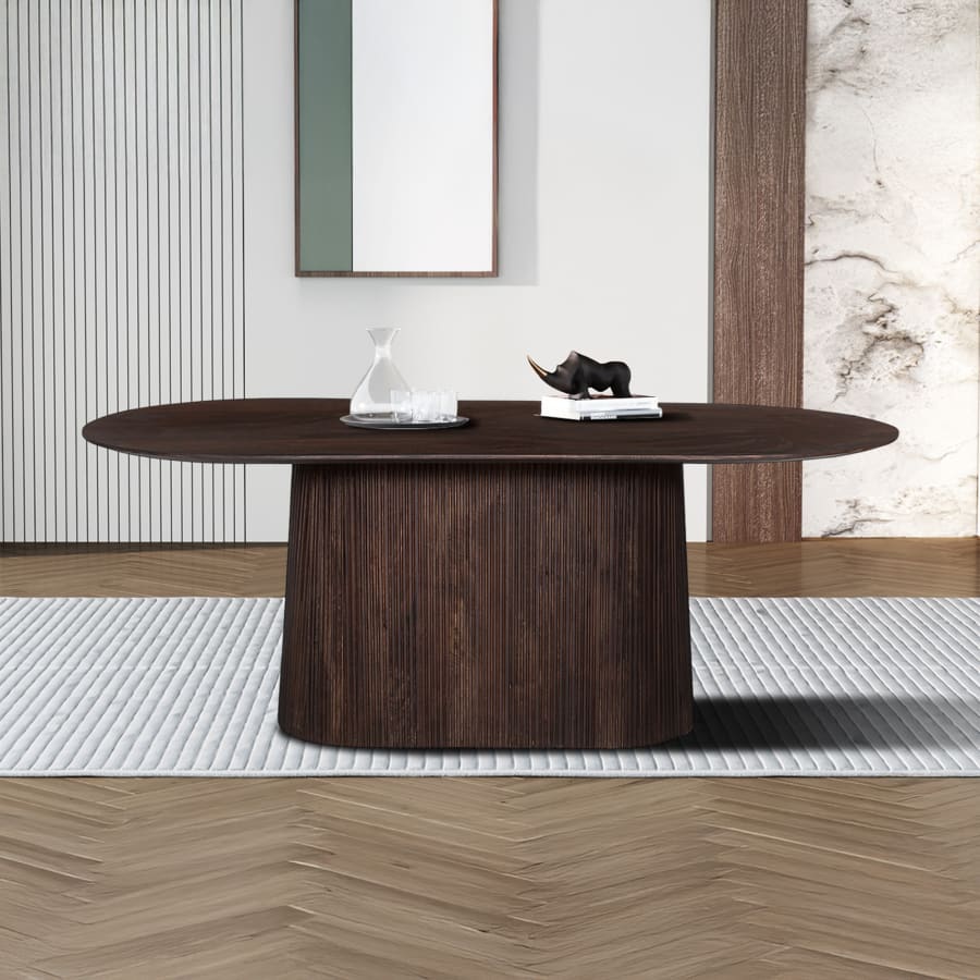 Table à manger ovale en bois de manguier brun foncé 200 cm