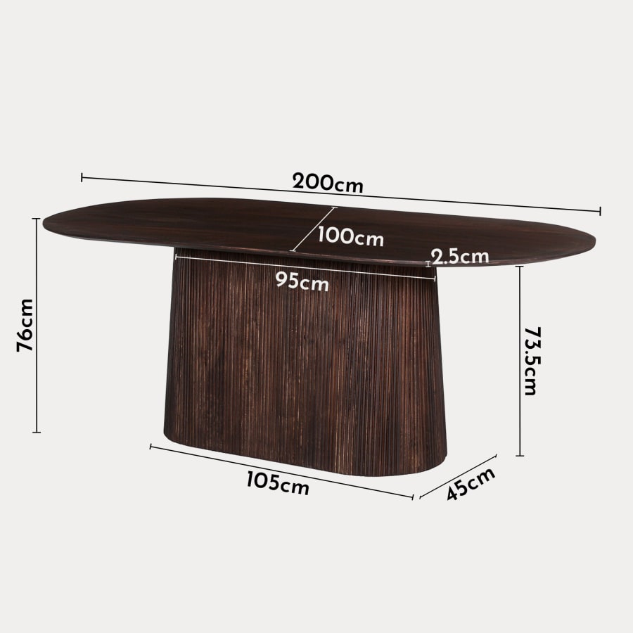Table à manger ovale en bois de manguier brun foncé 200 cm