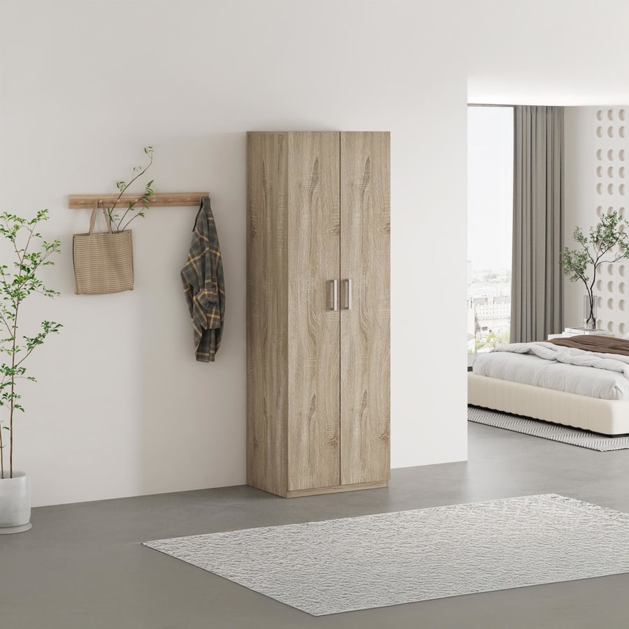Armoire 2 portes 4 &eacute;tag&egrave;res couleur ch&ecirc;ne clair