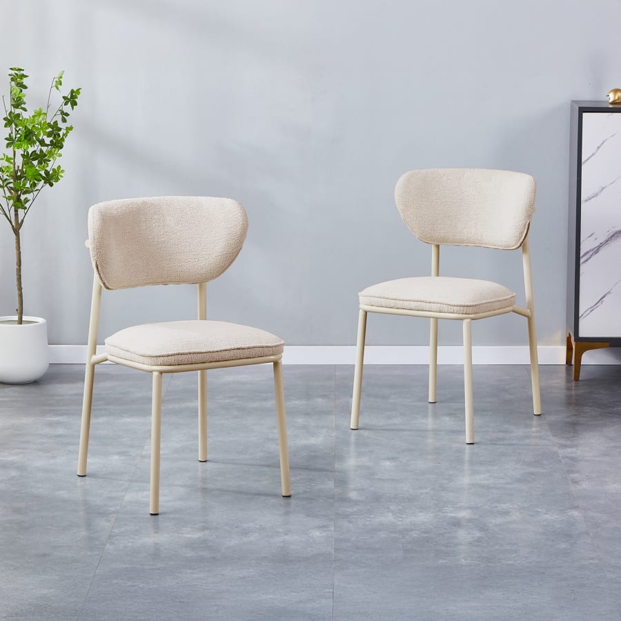 Lot de 2 chaises en tissu beige piètement en métal beige